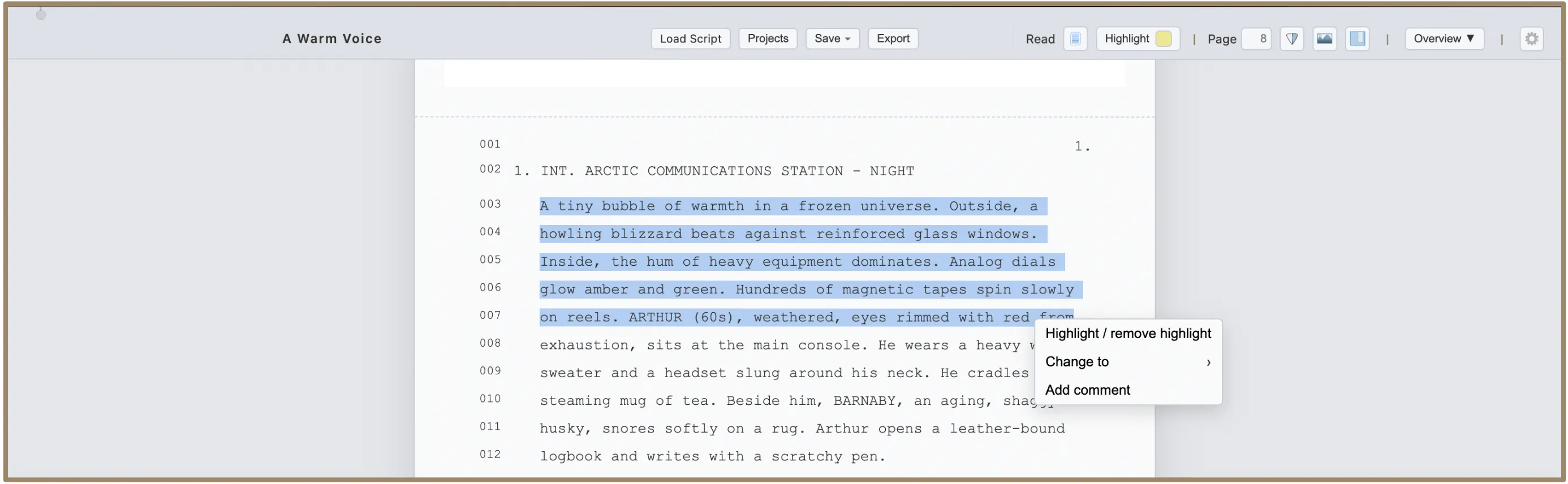 Highlight applied to selected text with color swatch in the toolbar
